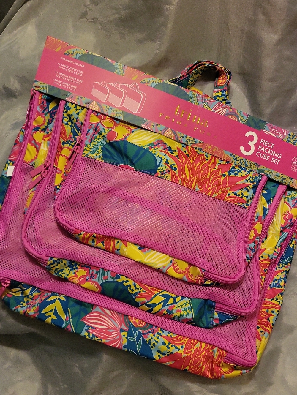 Trina Turk 3pc  Pink Floral Travel Packing Cube Set Te